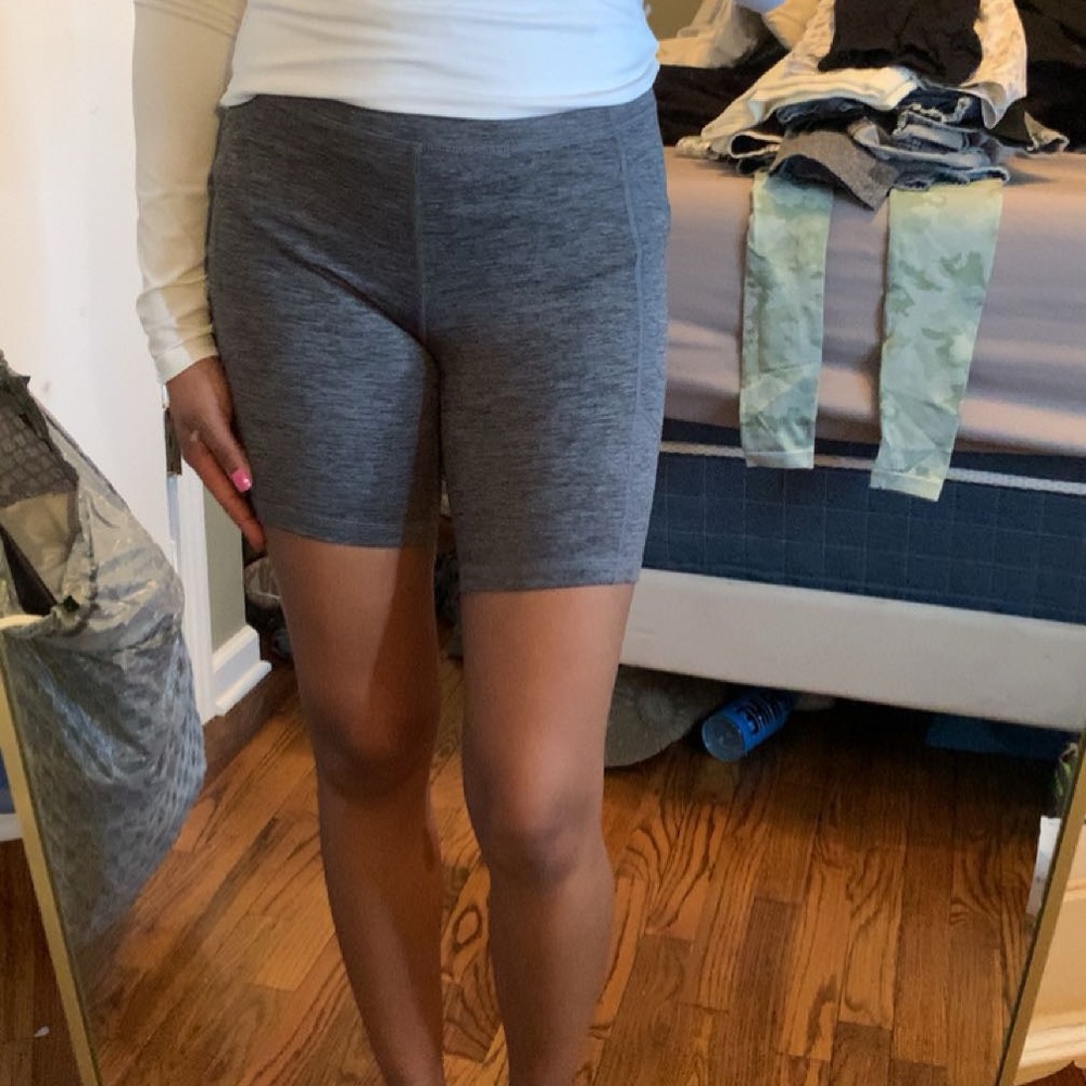 Gray Bike Shorts with Stretchy Material and Wide Waistband